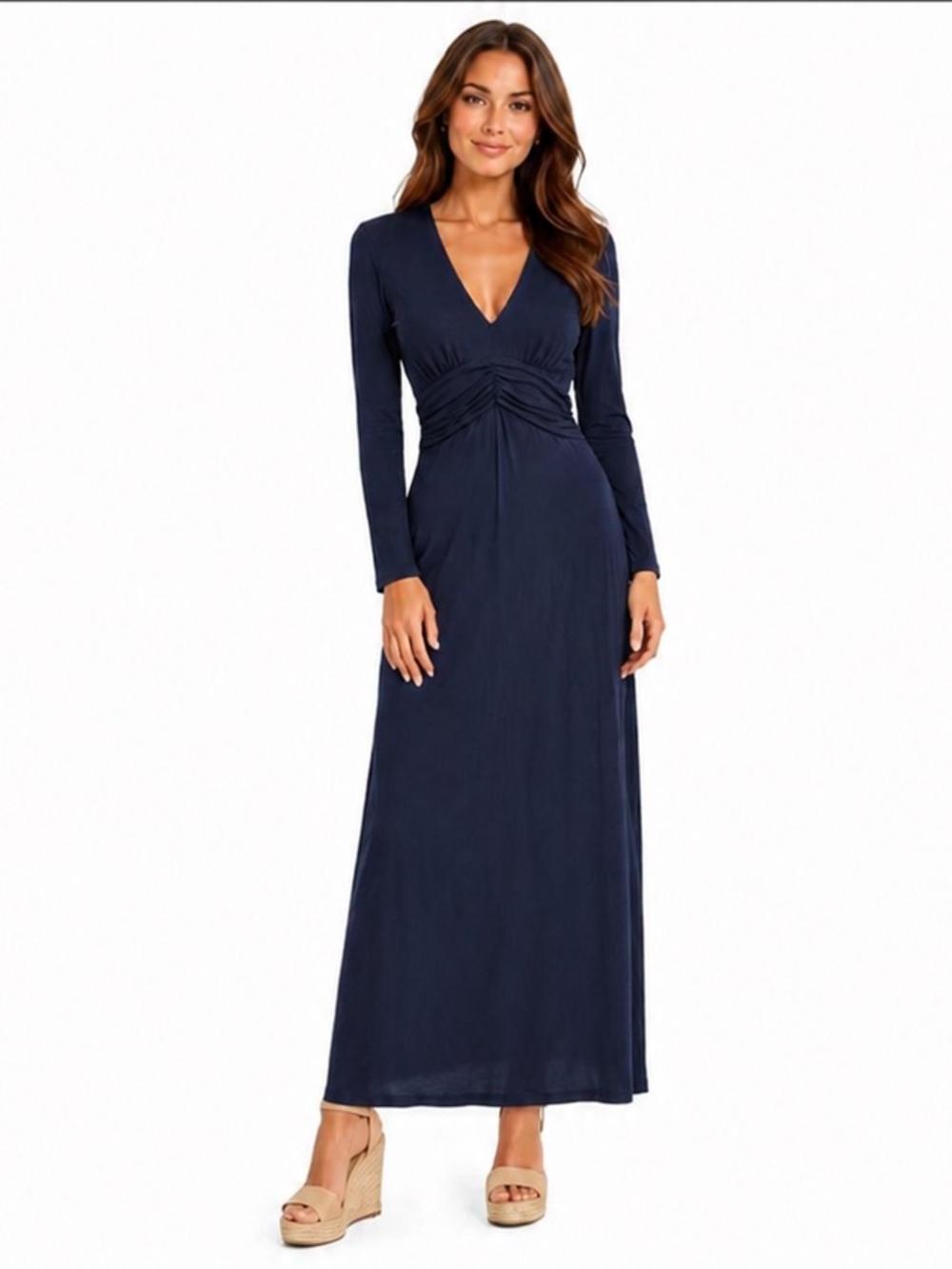 Boden Women’s Classic Jersey Knit Faux Wrap V-Neck Maxi Dress Navy Blue Size 6R